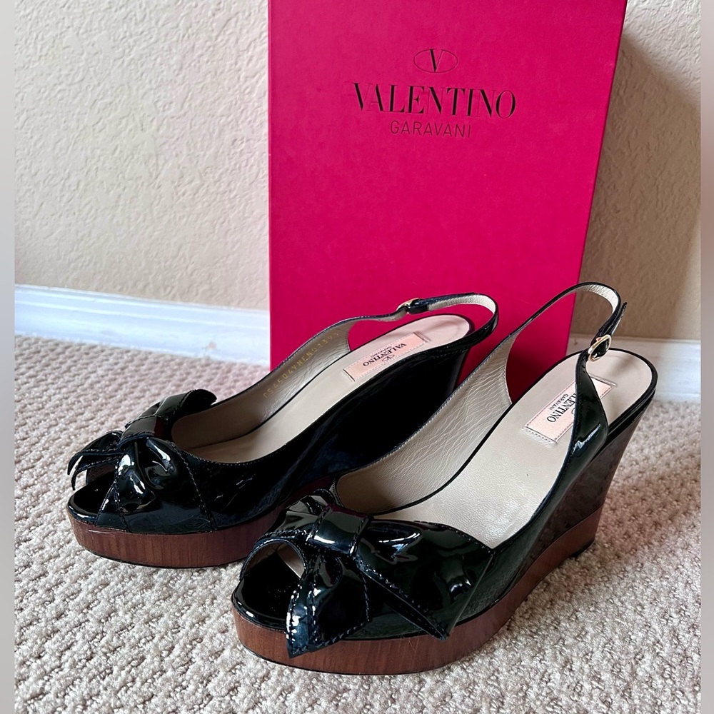Valentino Black Wedges Shoes, 39.5